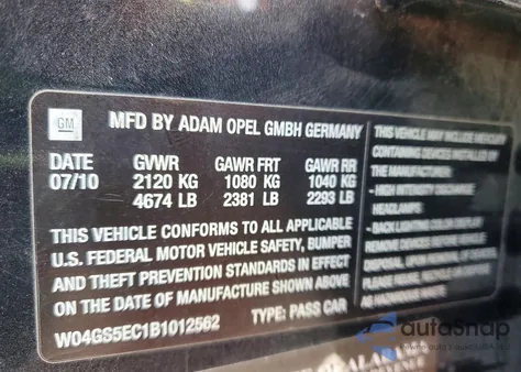 2011 Buick Regal Cxl z USA, uszkodzony, nr VIN W04GS5EC1B1012562